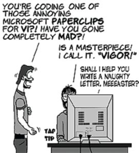 Abbildung 2: Im User-Friendly-Comic aus dem Januar 2000 erweitert Pitr einen Editor um „Vigor“. (Bild: © 2000 Iliad, userfriendly.org)