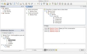 Abbildung 2: Gut koordiniert: Über den im neuen Netbeans 6.0 integrierten Chat ist es auch möglich, Quellcode und ganze Codeprojekte online auszutauschen.