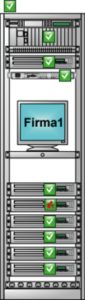 Abbildung 2: Physische Komponenten kann Nagvis nicht nur schematisch, sondern auch direkt abbilden und Nagios-Statusinformationen einblenden. Im Bild ein Rack mit Status-Ampeln.