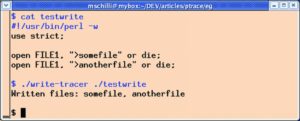 Abbildung 3: Das Programm findet heraus, welche Dateien ein Perl-Skript zum Schreiben öffnet. Dafür greift er auf die Argumente des Syscall zu.