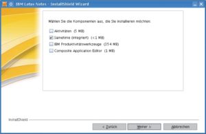 Abbildung 4: Hinter den 354 MByte der Productivity-Tools verbirgt sich unter anderem IBMs Open-Office-Variante Symphony. Auch wenn der Admin die Option deaktiviert, landen immer noch knapp 640 MByte auf der Platte.