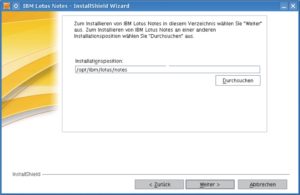 Abbildung 5: Als Pfad schlägt IBM ein Verzeichnis unterhalb von »/opt« vor. Templates und Schablonen landen aber auch unter »/etc/lotus« und »/root/lotus«. Die Installation ins Home-Directory ist ebenfalls möglich.