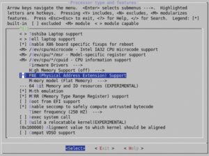 Abbildung 8: Wenn »High Memory Support« auf »off« steht, muss der Admin PAE explizit anwählen, um die Stack Protection zu aktivieren.