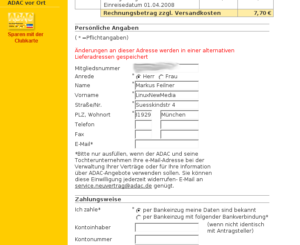 Die Adresse des Mitgliedes auslesen und die Lieferadresse ändern. Die Kontodaten sind ja bekannt. Kann hier ein Angreifer auf fremde Rechnung Waren bestellen? 