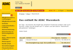 Welche Plausibilitäts-Prüfungen der Webshop durchführt, konnte der ADAC auf Nachfrage nicht beantworten, aber der Sprecher geht davon aus, das so eine Bestellung sicher nicht funktioniert.