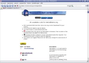 Abbildung 1: Majorcool ist ein Webfrontend für den Ahnvater der Listenverwaltungen: Majordomo. Der ist zwar ein Klassiker, wird aber nicht mehr gepflegt.