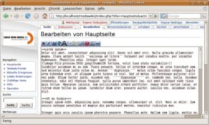 Abbildung 2: Das Wiki-Prinzip: Formatierte HTML-Seiten entstehen mit Hilfe von Formatierungscodes (siehe Hervorhebung). Anders als bei Wysiwyg-Editoren funktioniert dies zuverlässig mit allen Webbrowsern.