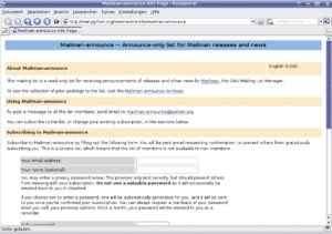 Abbildung 2: Mailman gilt aktuell als heimlicher Marktführer der Verwalter von Mailinglisten. Sein Frontend ist schicht, aber effektiv.