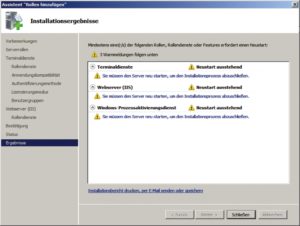 Abbildung 6: Warum der Webserver IIS, die Terminaldienste und der Prozessaktivierungsdienst einen Reboot benötigen, ist wohl ein Geheimnis Microsofts.