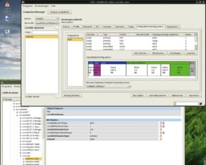 Abbildung 7: Der Desktop eines Corebiz-Systems. Ein Administrator hat sich mit der Management Console (CMC) auf den LDAP-Server verbunden und kann alle dort gespeicherten Einstellungen verwalten.