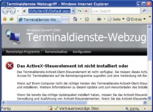 Abbildung 8: Ohne Active X oder RDC 6.0 geht gar nichts: Der Webaccess auf den Terminalserver funktioniert nur im IE unter Windows.