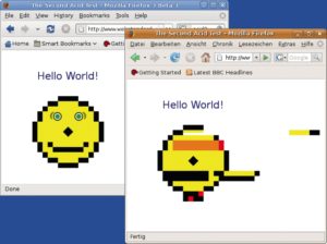 Abbildung 1: Beim Firefox 2 im Vordergrund sind noch deutlich Fehler im Acid2-Test zu erkennen. Im Hintergrund sind die nativen GTK-Widgets zu sehen.