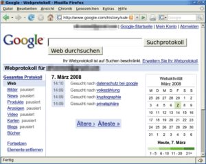 Abbildung 1: Google speichert im so genannten Webprotokoll alle Suchanfragen eines angemeldeten Benutzers.
