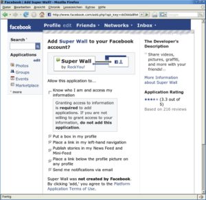 Abbildung 2: Facebook-Anwendungen verlangen uneingeschränkten Zugriff auf das Benutzerprofil.