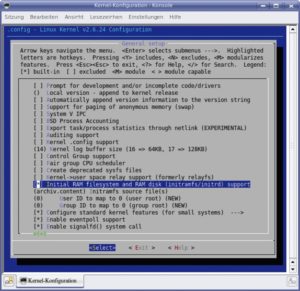 Abbildung 3: Mit aktivierter Option »Initial RAM filesystem...« unterstützt der Kernel das Root-Filesystem im RAM. Damit Linux ein generiertes CPIO-Archiv übernimmt, muss der Anwender zusätzliche »Initramfs source file(s)« – wie hier exemplarisch gezeigt – auswählen.