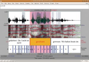 Abbildung 3: Ton und Text gehen oft miteinander einher. Praat synchronisiert diese beiden Aspekte der menschlichen Sprache.