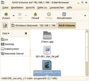 Abbildung 3: Das NAS-Volume via SMB unter Linux eingebunden: Die Mac-Applikation »chess« erscheint als das Verzeichnis, das sie tatsächlich ist.