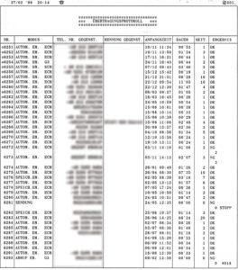 Abbildung 4: Ausgemusterte Faxgeräte gibts im Internet zu Spottpreisen, inklusive der darin gespeicherten Anruferlisten. Hier das leicht anonymisierte Protokoll eines für fünf Euro ersteigerten Canon-Geräts.