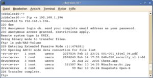 Abbildung 4: Ein FTP-Listing des Test-Volume. Neben der im Screenshot gezeigten Möglichkeit eines anonymen Zugangs lässt sich auch SFTP mit Passwort einsetzen.