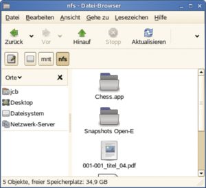 Abbildung 5: Das Test-Volume in Gestalt eines NFS-Share im Gnome-Filebrowser Nautilus. Welche Rechner berechtigt sind das Volume zu mounten, lässt sich selbstverständlich konfigurieren.