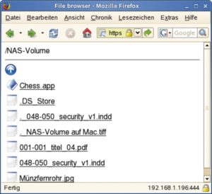 Abbildung 6: Das Volume im Browserfenster. Hier tauchen die Mac-typischen System- und Resourcefiles ebenfalls auf, die andere Zugangswege sonst eher zu verstecken versuchen.