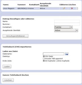 Abbildung 1: Dieses Telefonbuch ist direkt auf den Snom-VoIP-Telefonen hinterlegt. Über einen integrierten Webserver können Benutzer via Browser darauf zugreifen und CSV-Daten importieren. Auch die Konfiguration der Apparate erledigt der Admin vom Webbrowser aus.