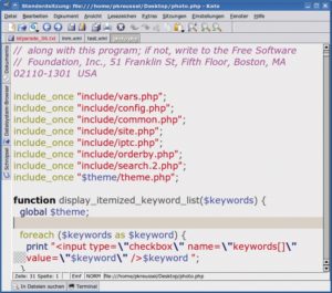Abbildung 1: Kate besitzt ein leistungsfähiges Syntax-Highlighting, das Grammatiken logisch nachvollziehbar über ein »Kontext«-Konstrukt umsetzt. Seit einiger Zeit ist die Regelsprache auch ausreichend dokumentiert.