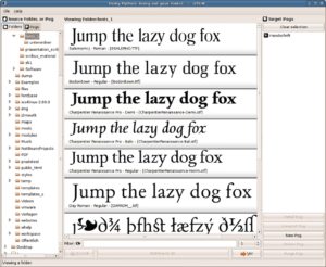 Abbildung 1: Fonty Python zeigt Vorschauen aller Schriften in einem Verzeichnis, fasst sie zu Gruppen zusammen und installiert oder deinstalliert die Fontgruppen.