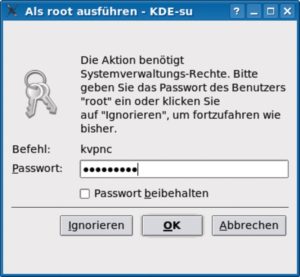 Abbildung 3: Kvpnc benötigt Root-Rechte, um Interfaces anzulegen und zu konfigurieren.