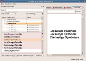 Abbildung 5: Als einziger Fontmanager erlaubt es Fontmatrix, die Vorschauen mehrerer Schriftarten gezielt zu kombinieren.