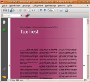 Abbildung 2: Anders als der Import kommt der PDF-Export in Inkscape mit den Farbverläufen der Linux-Magazin-Seite nicht zurecht, das Drucken in eine PDF-Datei funktioniert jedoch fehlerfrei.