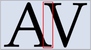 Abbildung 2: Eine Sache der Optik: Damit das Auge bei der Buchstabenkombination &bdquo;AV&ldquo; im Vergleich zu anderen Paaren einen konstanten Abstand wahrnimmt, müssen sich die Zeichen überlappen.