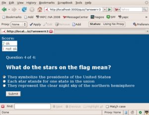 Abbildung 2: Die mit Catalyst implementierte Quizapplikation für US-Neubürger in Aktion. Hier die Frage nach der Sterne-Symbolik in der Flagge.