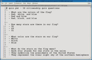 Abbildung 3: Multiple Choice: Die Fragen mit drei Antwortvarianten liegen in einer Yaml-Datei. Die jeweils erste Antwort ist die richtige.