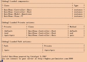 Abbildung 5: Der im Catalyst-Paket mitgelieferte Testserver fährt hoch und gibt bereits implementierte Details der Anwendung bekannt.