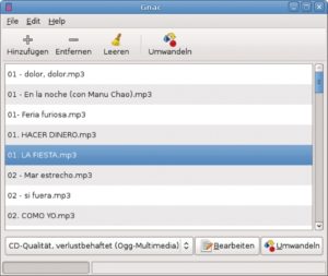Abbildung 1: Audiodateien konvertieren ohne Manpage-Studium: Gnac verwendet Gstreamer und dessen Plugins, um MP3, Vorbis und andere Formate zu lesen und zu erzeugen.