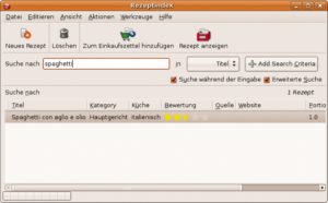 Abbildung 3: Gourmet Recipe Manager verwaltet Rezeptdatenbanken. Die Suchfunktion findet das passende Gericht für jeden Appetit.