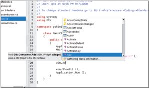 Abbildung 3: Die Eingabevervollständigung von Monodevelop umfasst nicht nur Schlüsselwörter, sondern auch die Methoden von Standardklassen.
