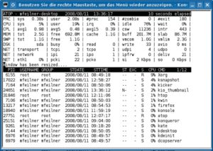 Abbildung 9: Die Prozessliste von Atop ist detailliert, aber nicht interaktiv. Dafür kann der Admin mit dem mitgelieferten Atopsar auch auf Sysstat-Daten zurückgreifen und Zustände aus der Vergangenheit darstellen.