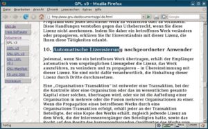 Abbildung 1: Die GPL sieht in Ziffer 10 bei Weitergabe der Software automatische Lizenzen für jeden Empfänger vor. Damit hat das deutsche Rechtssystem erhebliche Probleme.
