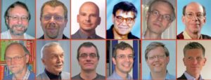 Abbildung 1: Die Summe der IQs geht wohl Richtung 2000 &ndash; zwölf der 19 für die Ausgabe schreibenden Professoren. V.l.n.r., ohne Titel: Bernd Brügge, Jörg Keller, T.I. Kesztyüs, Bernd Lutterbeck, Jürgen Quade, Andrew S. Tanenbaum, Walter Roth, Jürgen Schröter, Ralf Treinen, Peter Trommler, Peter Väterlein, Alexander Zipf.