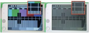 Abbildung 2: Das Display des XO-Laptop gilt als einzigartig. Es beherrscht zwei Modi: In der durchscheinenden Betriebsart hat es eine Auflösung von 800 mal 600 Bildpunkten. Reduzieren die benutzenden Kinder die Helligkeit der Hintergrundbeleuchtung, schaltet der Bildschirm in den monochromen reflektierenden Modus um. Er lässt sich auch noch bei prallem Sonnenlicht lesen, hat 200 dpi und eine Auflösung von 1200 mal 900 Pixel. Das Display verbraucht dann nur noch 0,1 Watt.