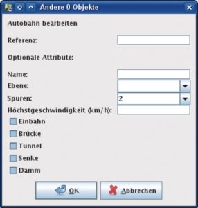 Abbildung 7: Erweiterte Attribute des Objekts »Autobahn« im JOSM-Editor.