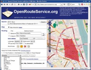 Abbildung 9: Openrouteservice kennt Ausschlussgebiete, die die Routenberechnung vermeiden soll. Die Reisedauer lässt sich in Echtzeit berechnen, inklusive immer aktueller Verkehrsdaten aus dem RDS-TMC. Dazu kommt eine Umgebungssuche, die auch den nächsten Biergarten findet.