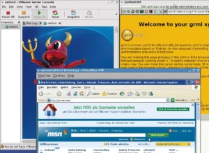 Abbildung 1: Unter falscher Flagge: Als Host arbeitet in allen Fällen Linux. Als Desktop-Virtualisierung machen sowohl VMware Server, KVM und Virtualbox (im Uhrzeigersinn) eine gute Figur.
