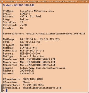 Abbildung 3: Der Whois-Eintrag für die ertappte IP-Adresse zeigt die Daten des Internetproviders des Spammers.