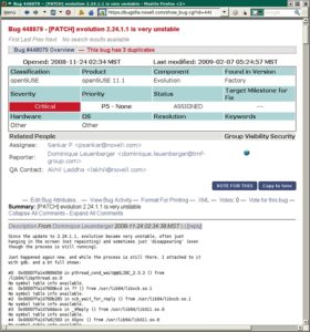 Abbildung 2: Plattform für die Zusammenarbeit von Anwendern und Entwicklern: Ein Anwender meldet einen Evolution-Crash. Entwickler bitten ihn, die Debug-Symbole zu installieren und Valgrind laufen zu lassen.