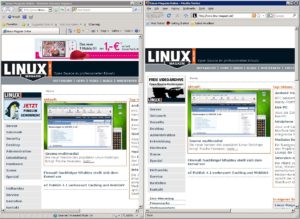 Im direkten Vergleich mit Firefox schneidet der Internet Explorer 8 (links) nicht so schlecht ab wie seine Vorgänger. Vor allem beim Funktionsumfang und Geschwindkeit hat Microsoft aufgeholt. Nach dem subjektiven Eindruck mehrerer Tester in der Redaktion rendert aber der freie Browser komplexe Webseiten immer noch schneller.