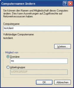Abbildung 3a und b: Einen Windows-Client tritt der Domäne des Samba-Servers bei.
