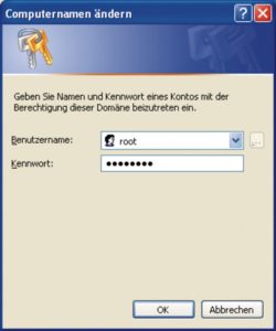 Abbildung 3a und b: Einen Windows-Client tritt der Domäne des Samba-Servers bei.